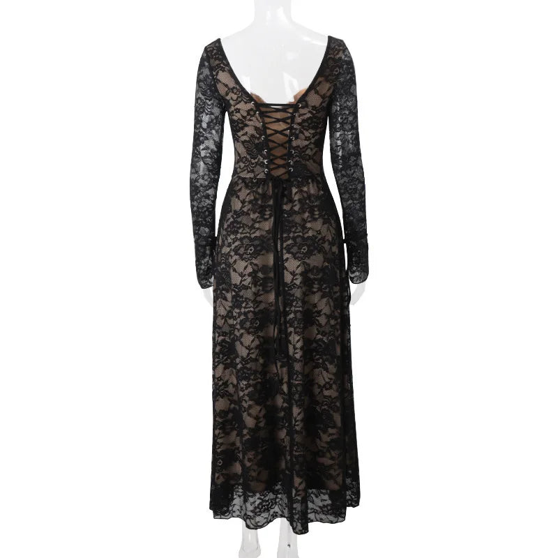 שמלת מקסי תחרה בעיצוב מחוך - נוריאל