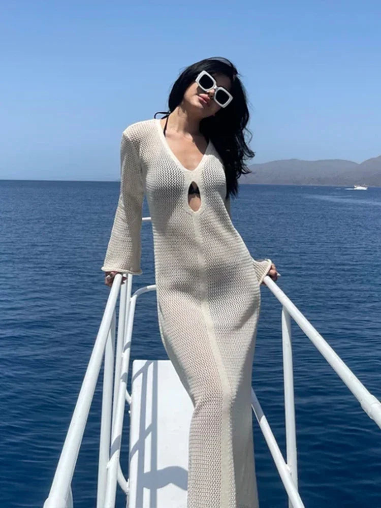 שמלת חוף מקסי רשת בעיצוב פתח - דונה