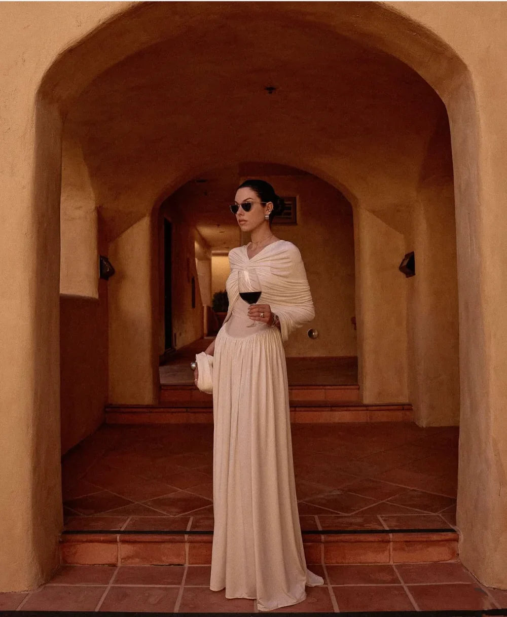 שמלת מקסי ערב אלגנטית בעיצוב כיווצים - מושקא