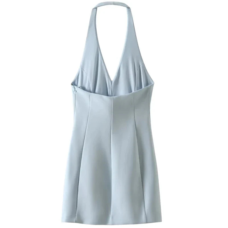 שמלת מיני צמודה בצוואר צווארון V - ונילה