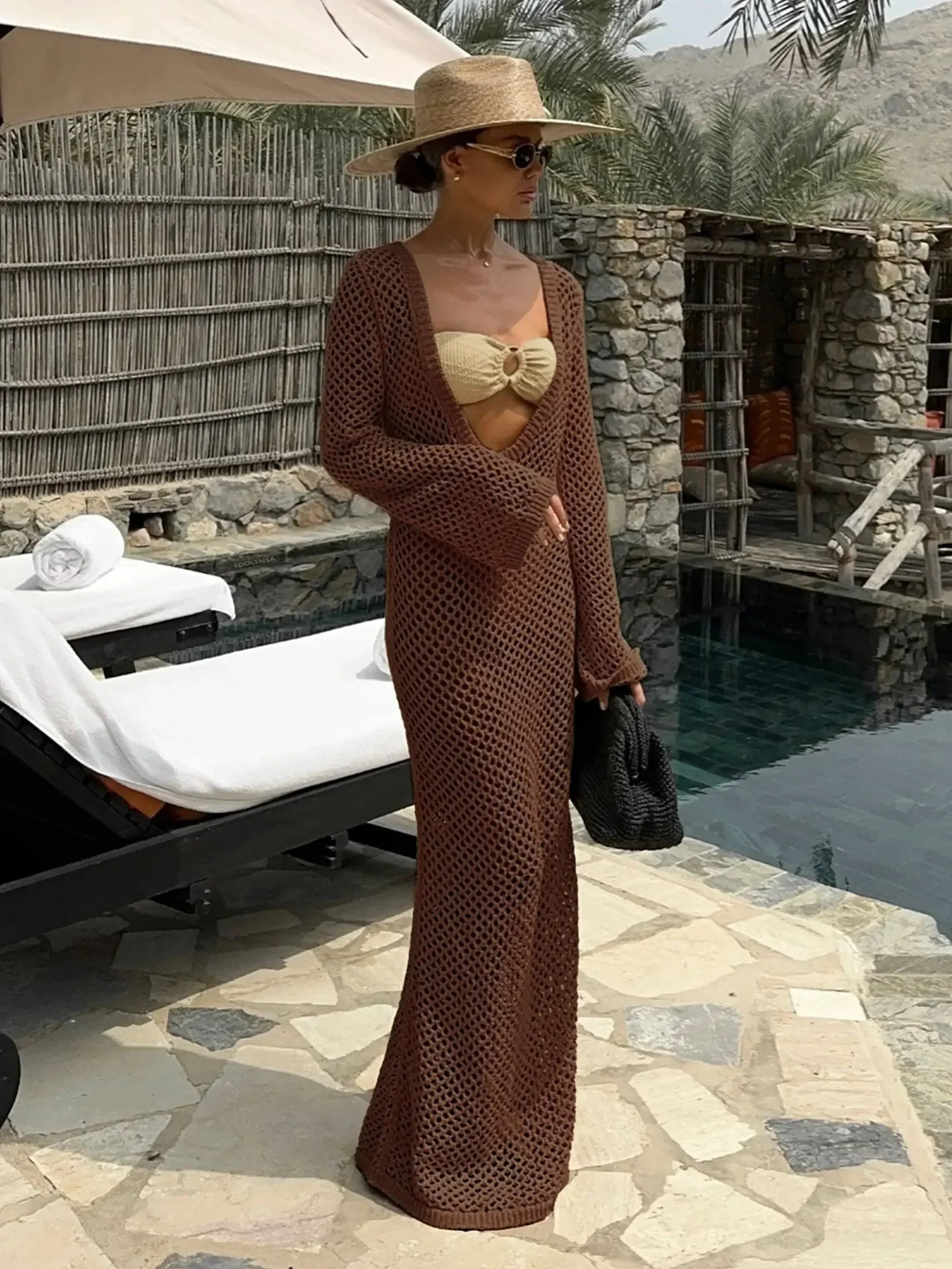 שמלת חוף מקסי רשת חזה/גב חשוף - Amber