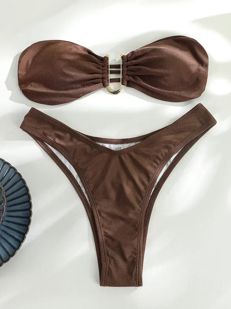 בגד ים סטרפלס גזרה גבוהה - ARIEL