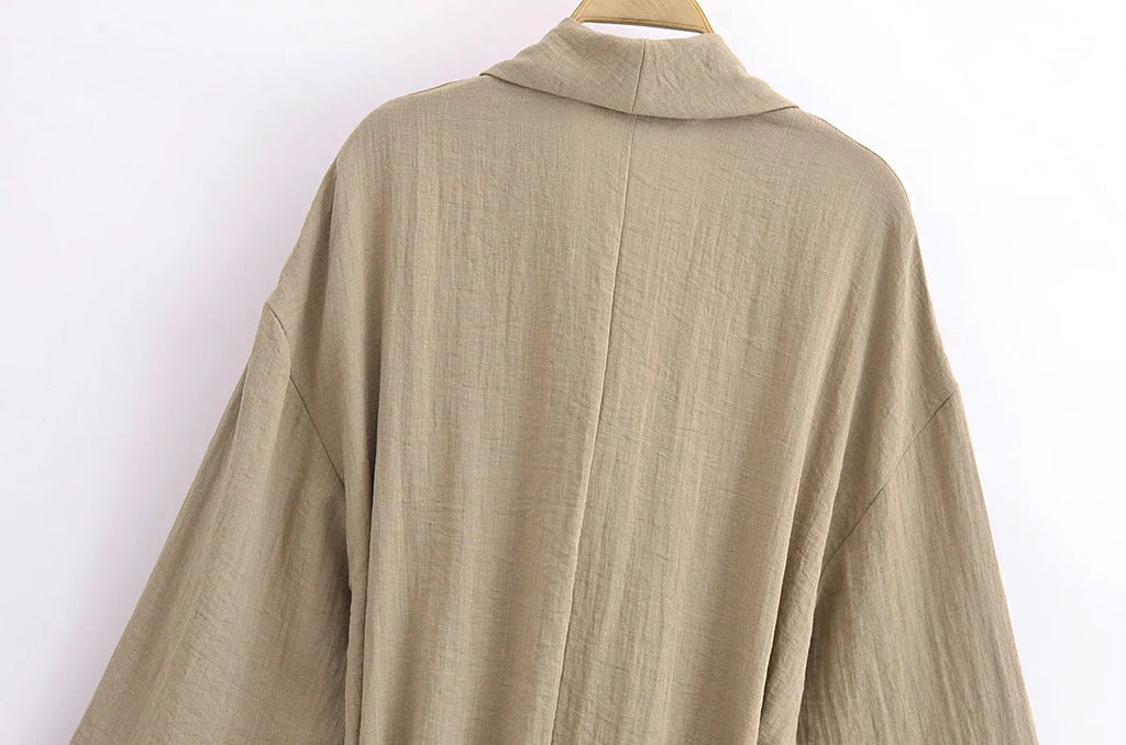 חליפת פשתן שני חלקים חולצת קשירה ומכנסיים ארוכים - אווה