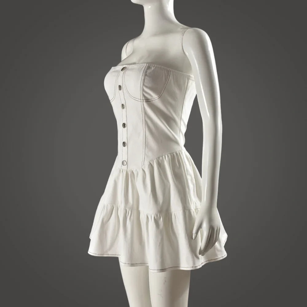 שמלת מיני סטרפלס מלמלה בד ג'ינס - שיראל