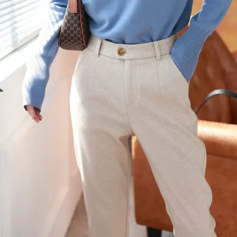 Pencil-cut wool pants