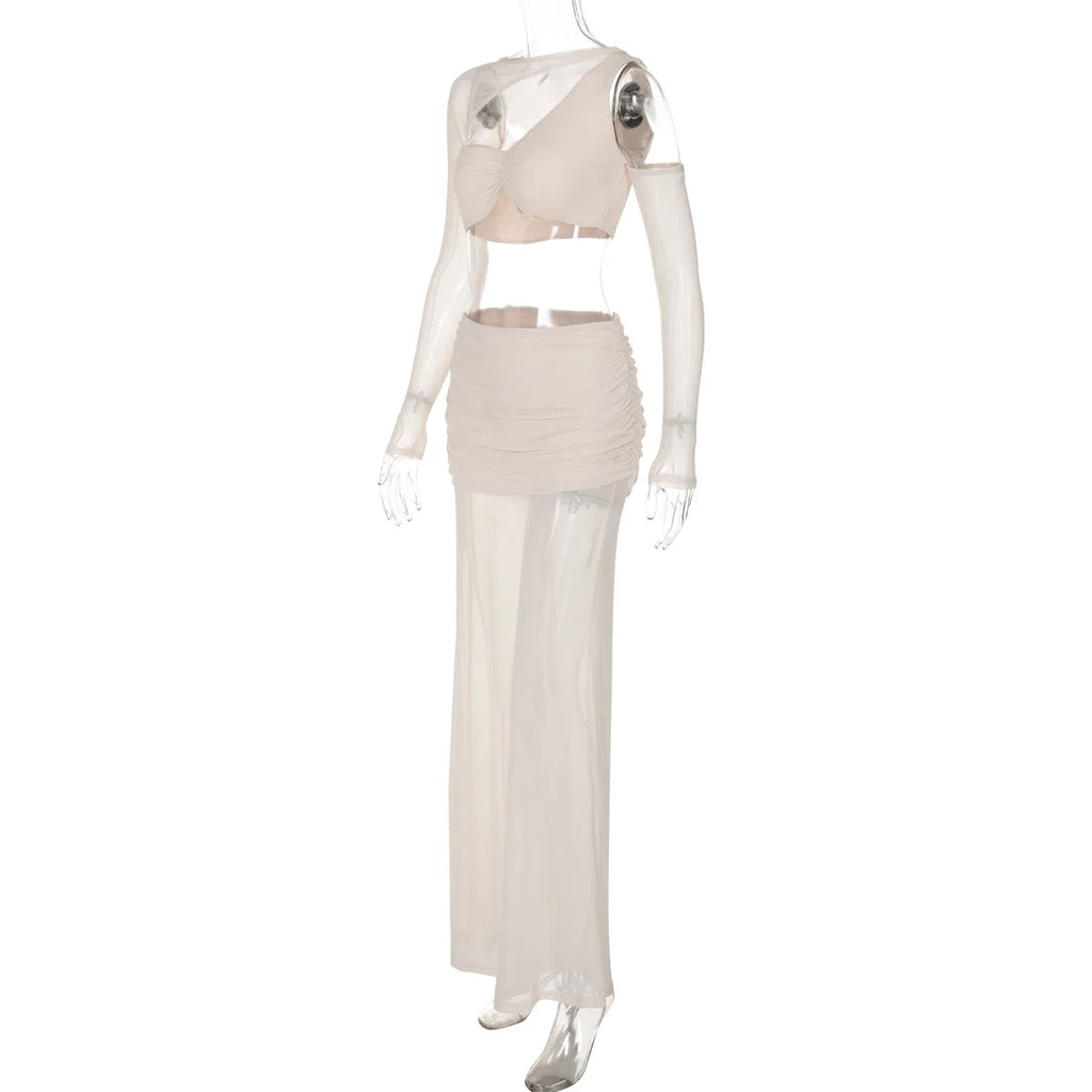 סט שני חלקים בעיצוב רשת מכנסי פדלפון וטופ -  Alison