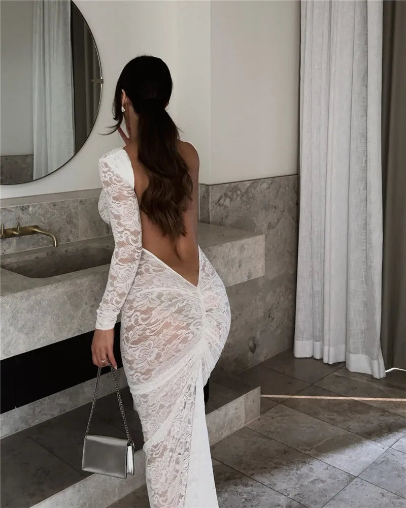 שמלת מקסי תחרה שקופה גב פתוח - קורליין