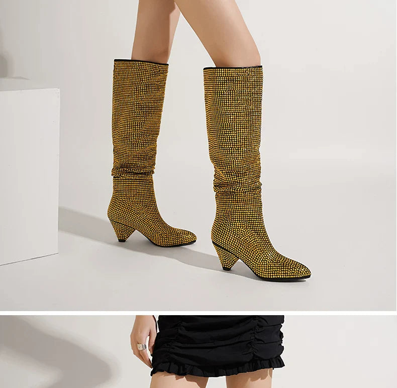 Heeled boots with glittering rhinestones - Daisy