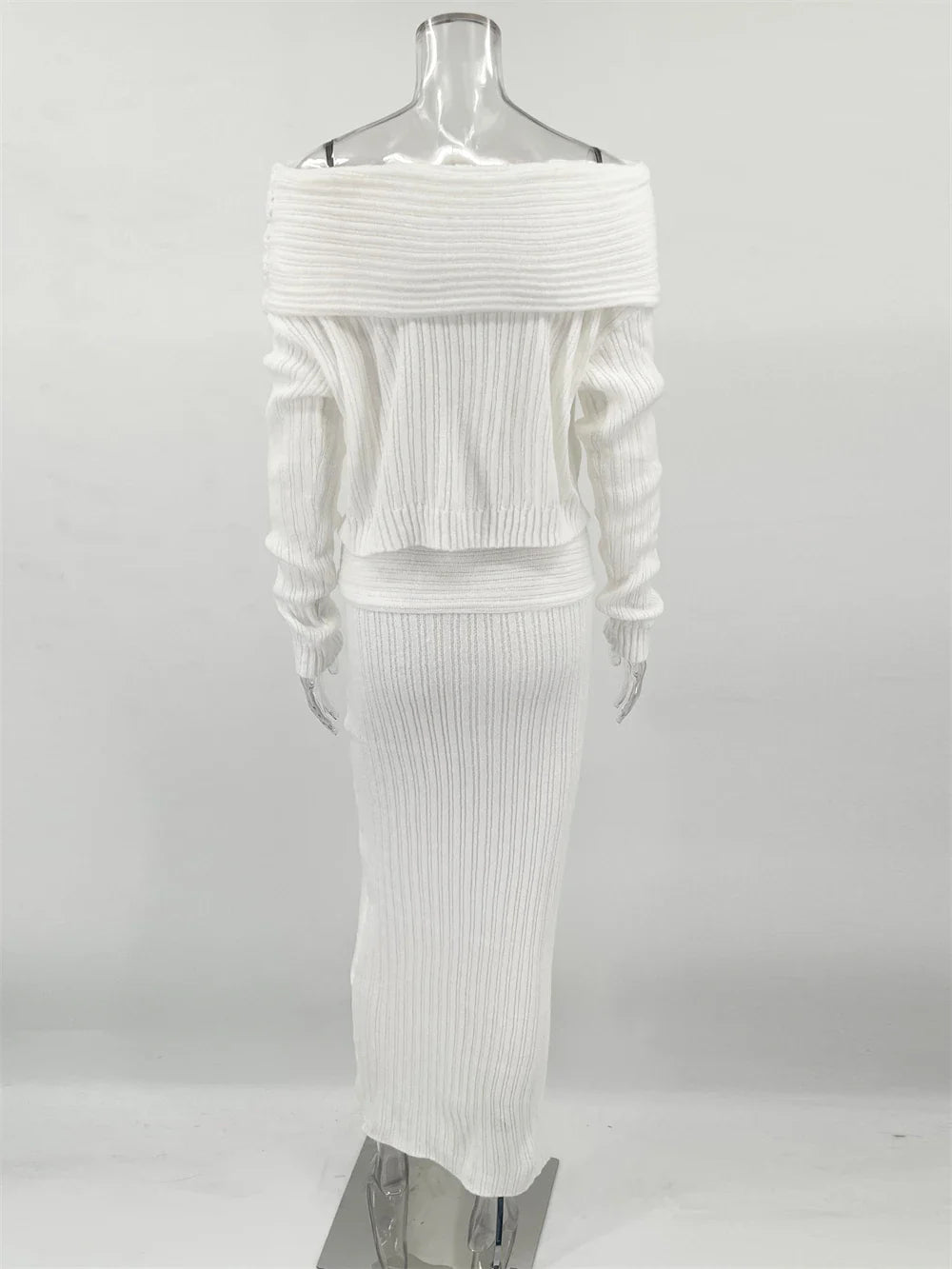 סט סריג שני חלקים חולצת כתפיים חשופות וחצאית מקסי - אילונה