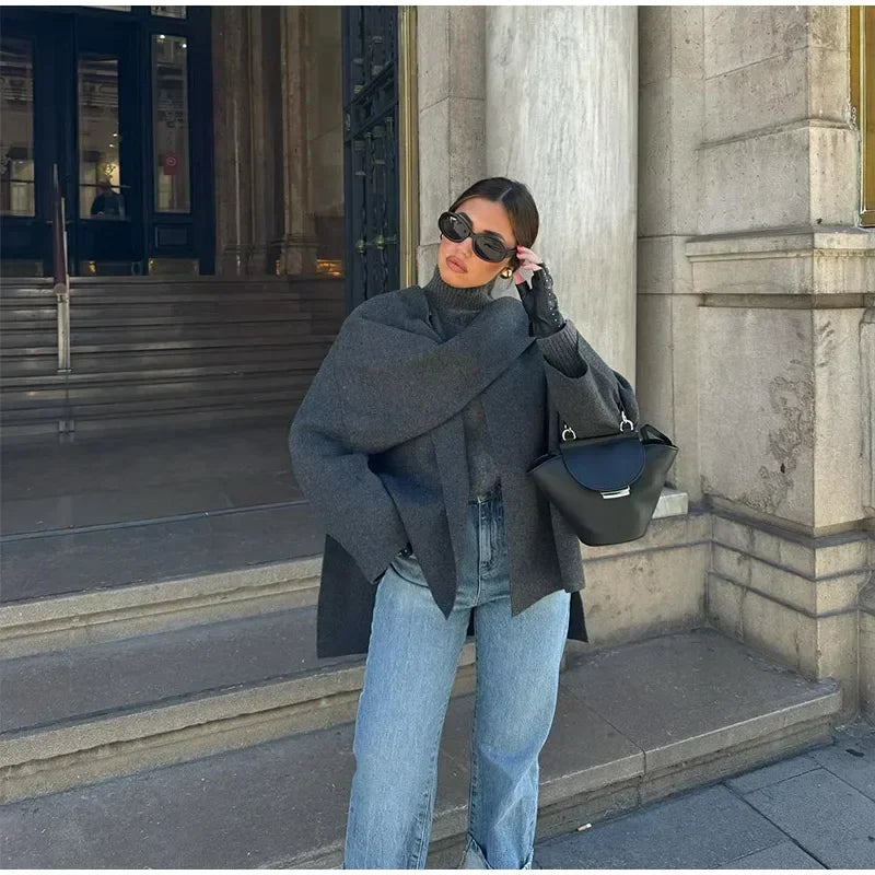 מעיל צמר מחויט בעיטור צעיף תואם - ג'ו