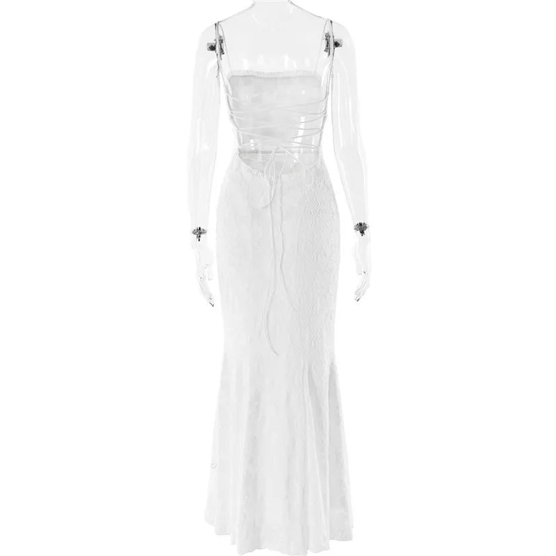 שמלת מקסי שיפון בעיטור רקמת עלים בעיצוב קשירה בגב - BLANCA