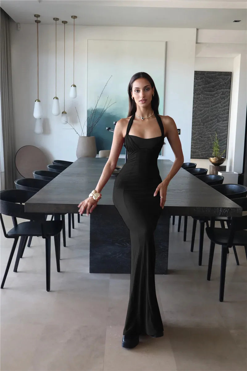 שמלת מקסי אלגנטית בעיצוב מיוחד קשירות בגב - איזבלה