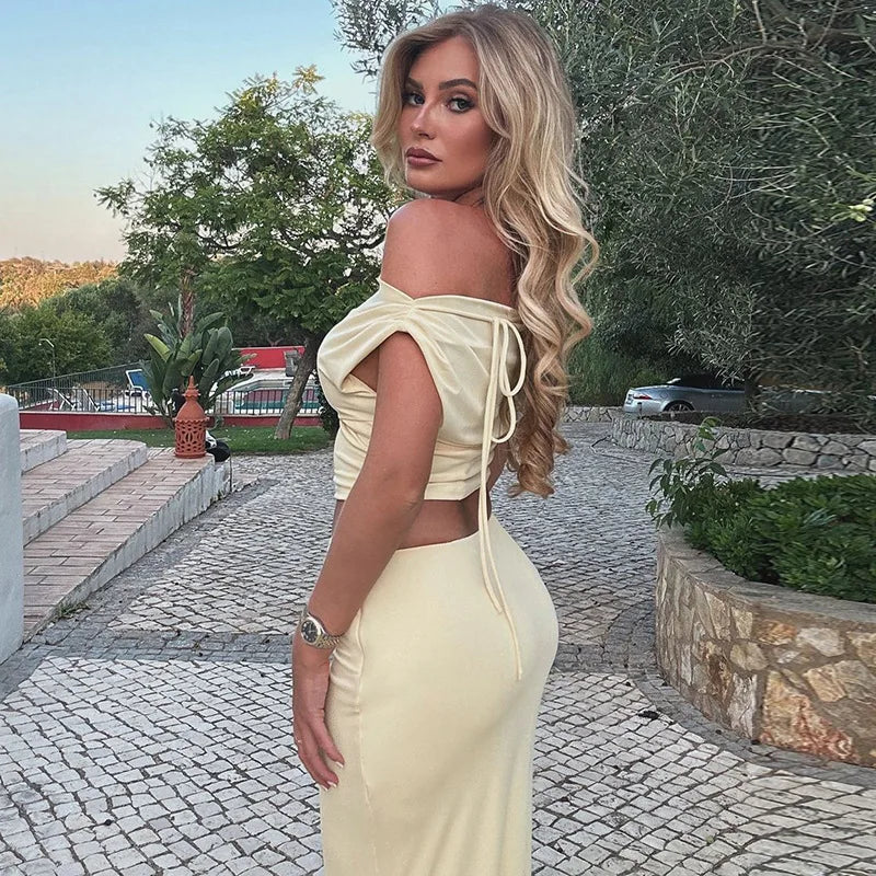 Two-piece set, maxi skirt and off-shoulder top - Yanai