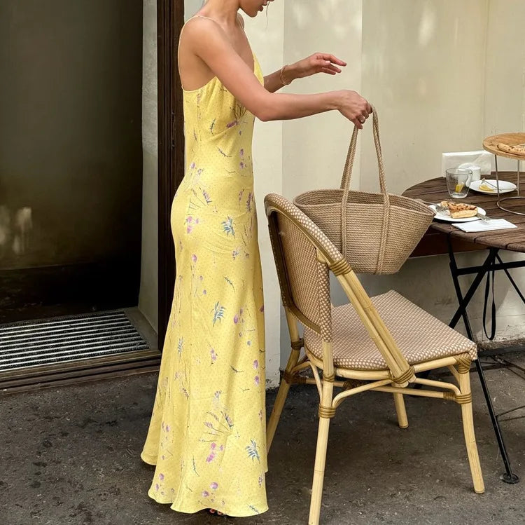 שמלת מקסי סאטן בעיטור הדפס פרחוני - Baylee