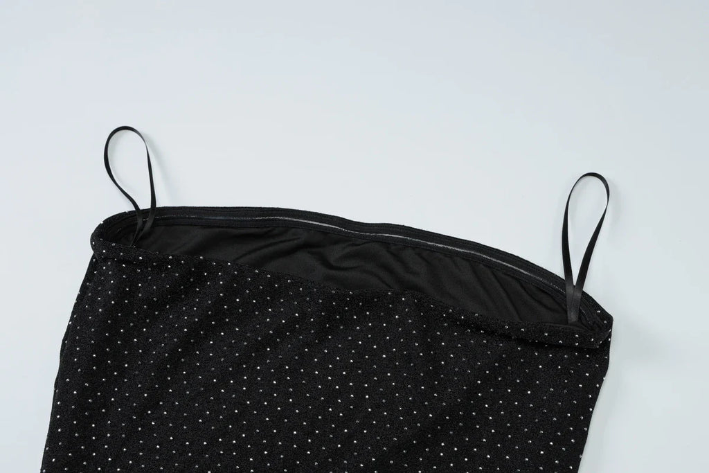 שמלת מקסי סטרפלס נצנצים בעיטור זרקונים מנצנצים - HOLLY