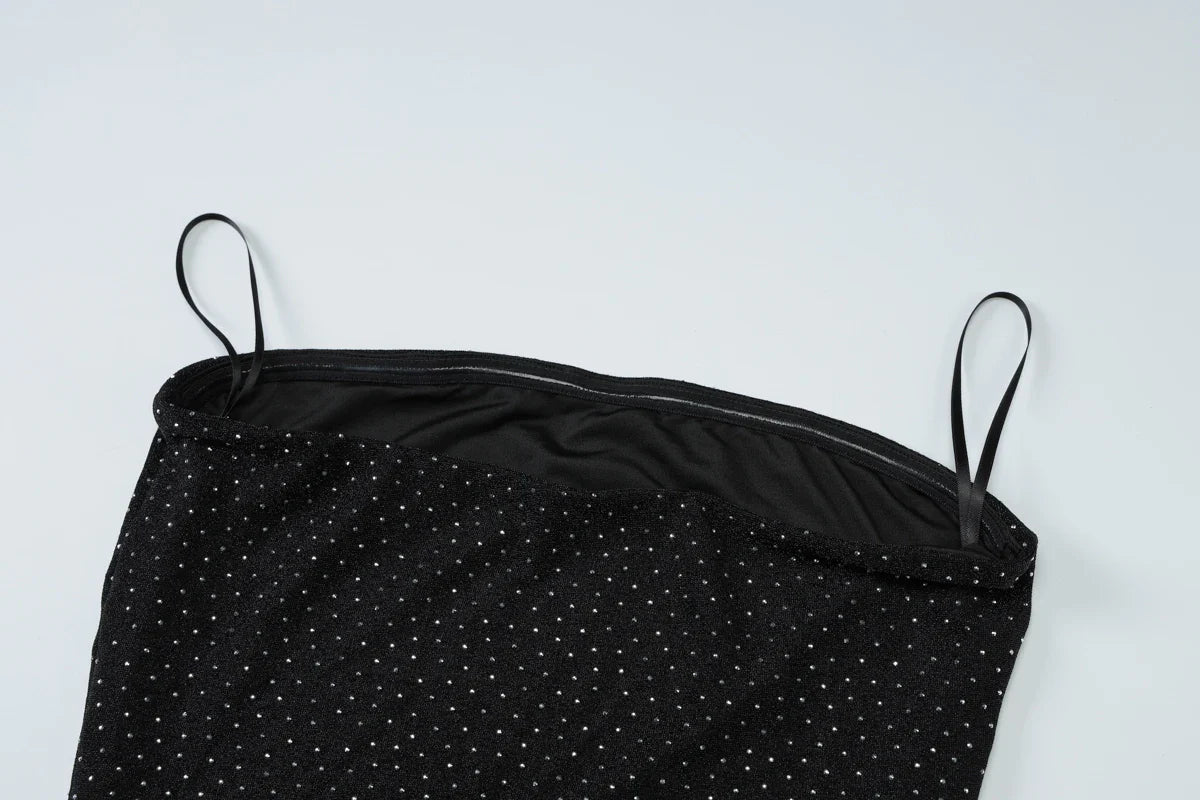 שמלת מקסי סטרפלס נצנצים בעיטור זרקונים מנצנצים - HOLLY