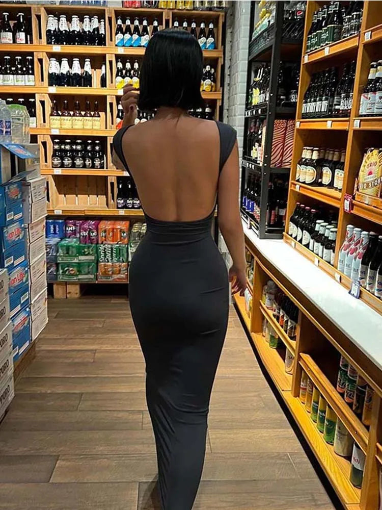 שמלת מקסי צמודה גב פתוח - Elia