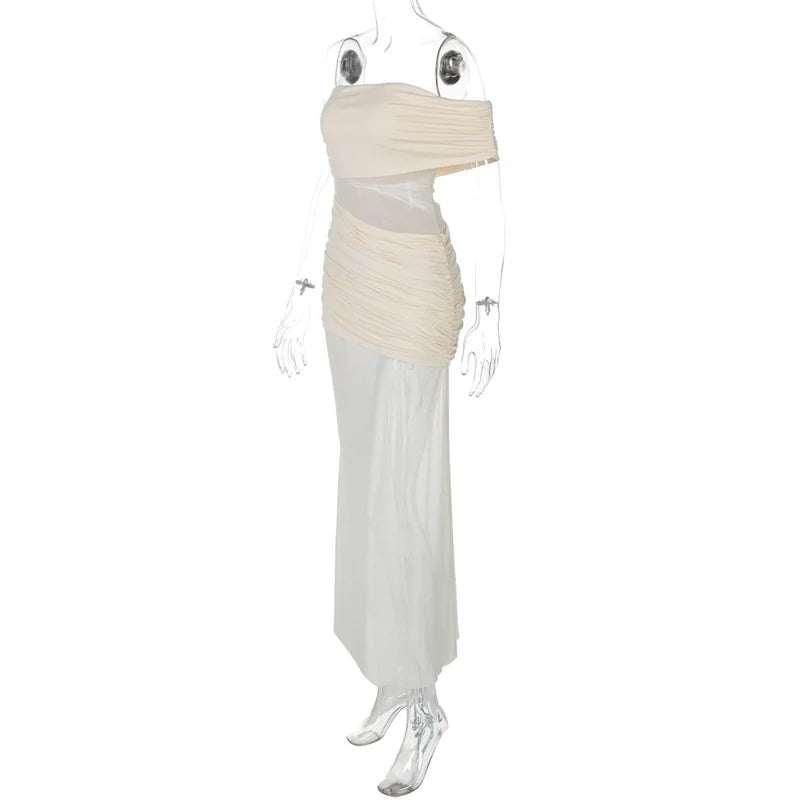 שמלת מקסי כיווצים בעיצוב שיפון כתפיים חשופות - מלאניה