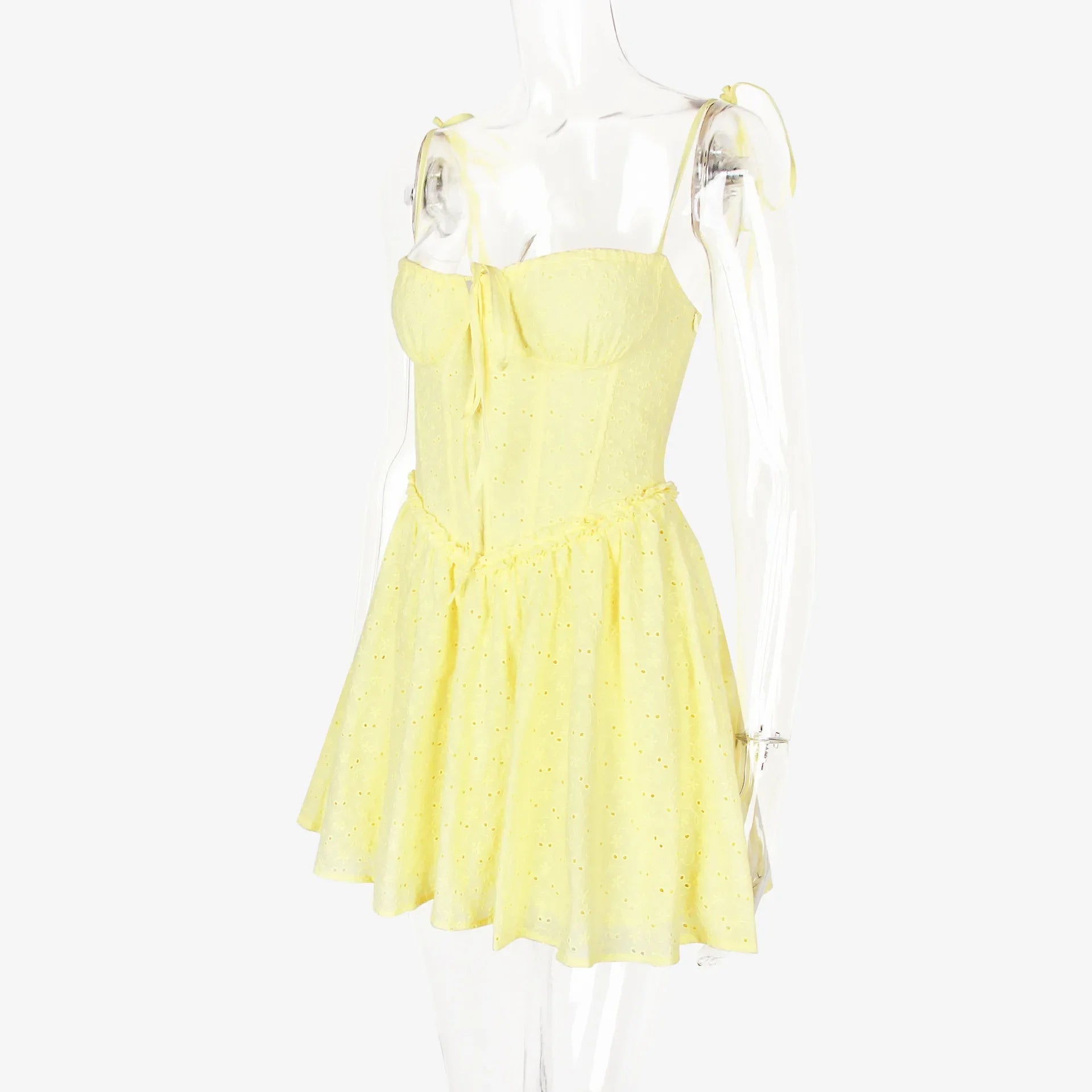 שמלת מיני בגזרת A בעיטור רקמה קשירה בכתפיות - GAYA