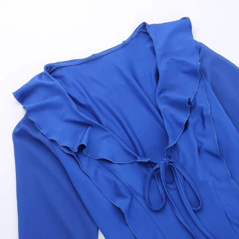 שמלת מיני בעיטור מלמלה שרוולי שיפון פעמון - פליס