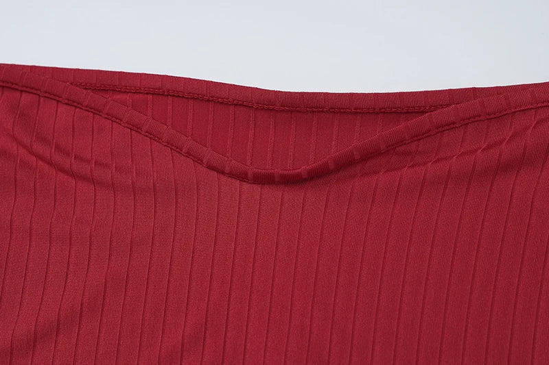 שמלת מקסי סרוגה כתפיים חשופות שרוולי פעמון בעיטור שסע קטן - ניב