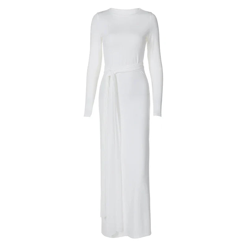 שמלת מקסי צנועה בעיצוב קשירה - מייפל