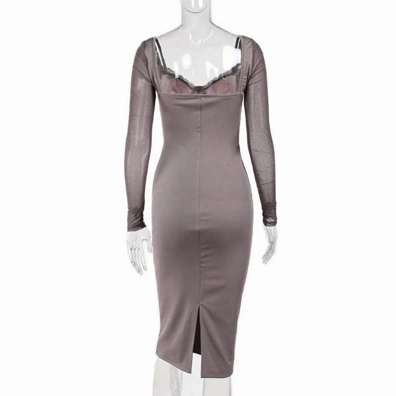 שמלת מידי בעיצוב מחוך בד מחטב בעיטור תחרה - קורי