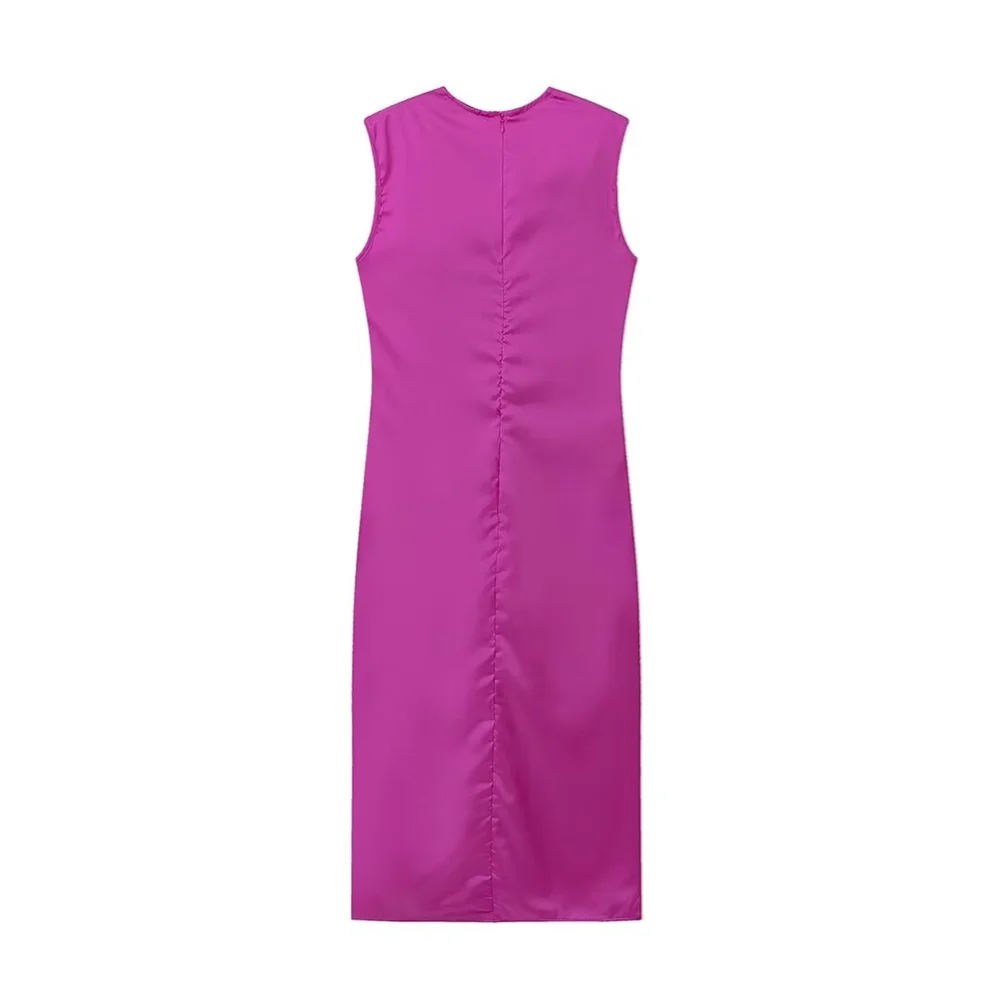 שמלת מידי סאטן בעיצוב כיווצים ומחשוף עמוק - ברי