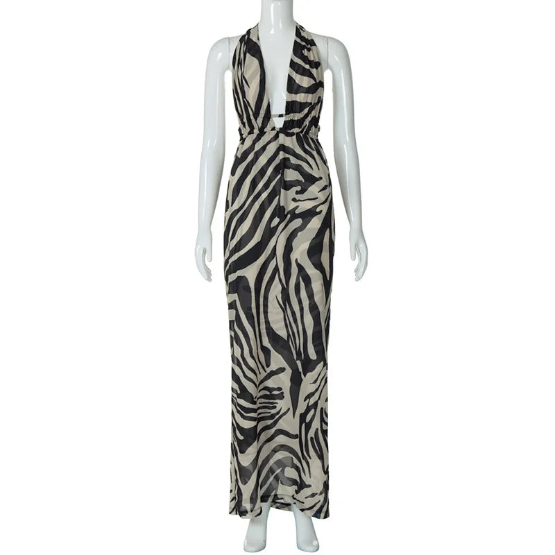 שמלת ערב מקסי גב פתוח מחשוף עמוק - אדלינה