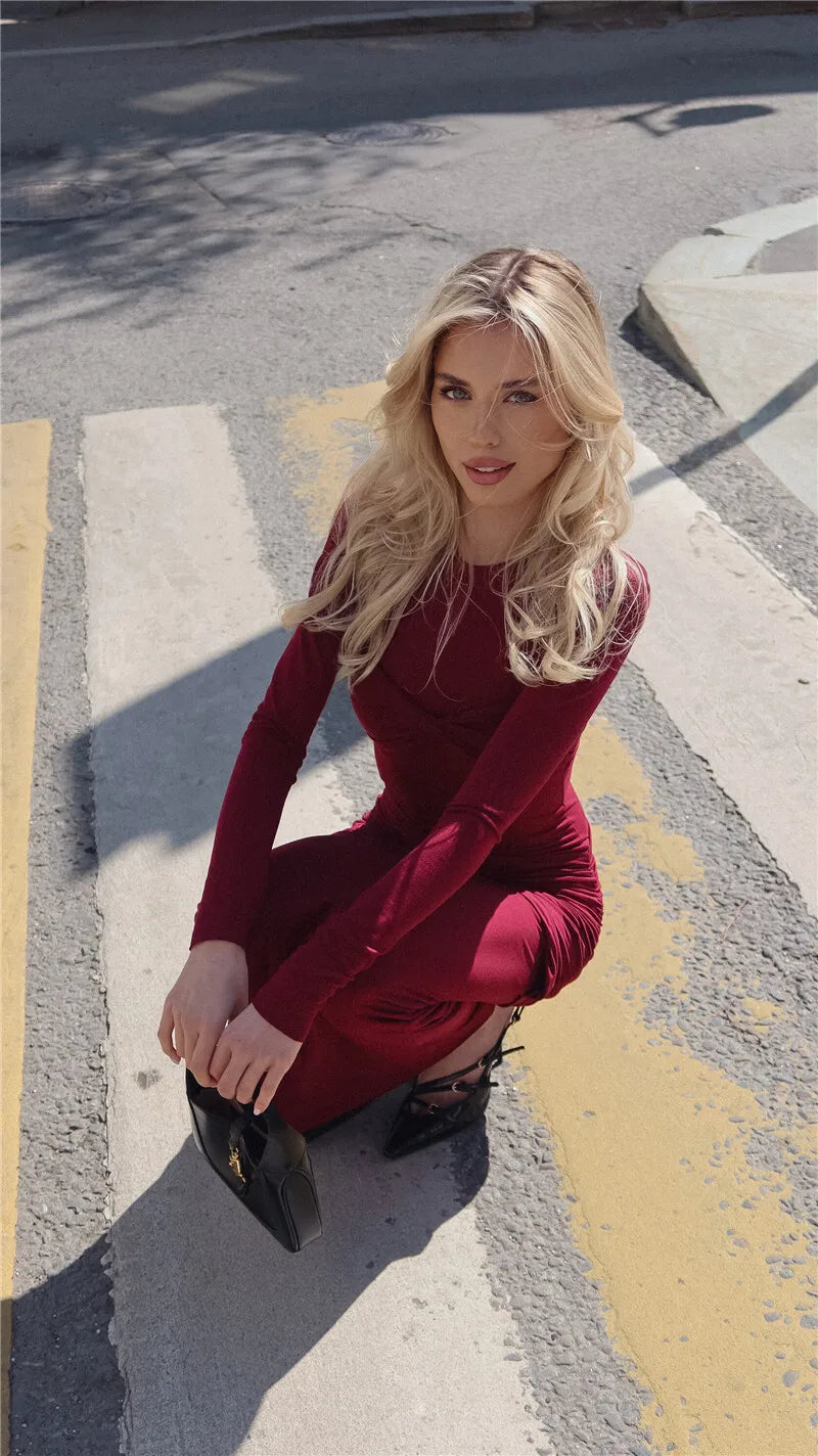 שמלת מקסי צמודה בעיצוב כיווצים - לין