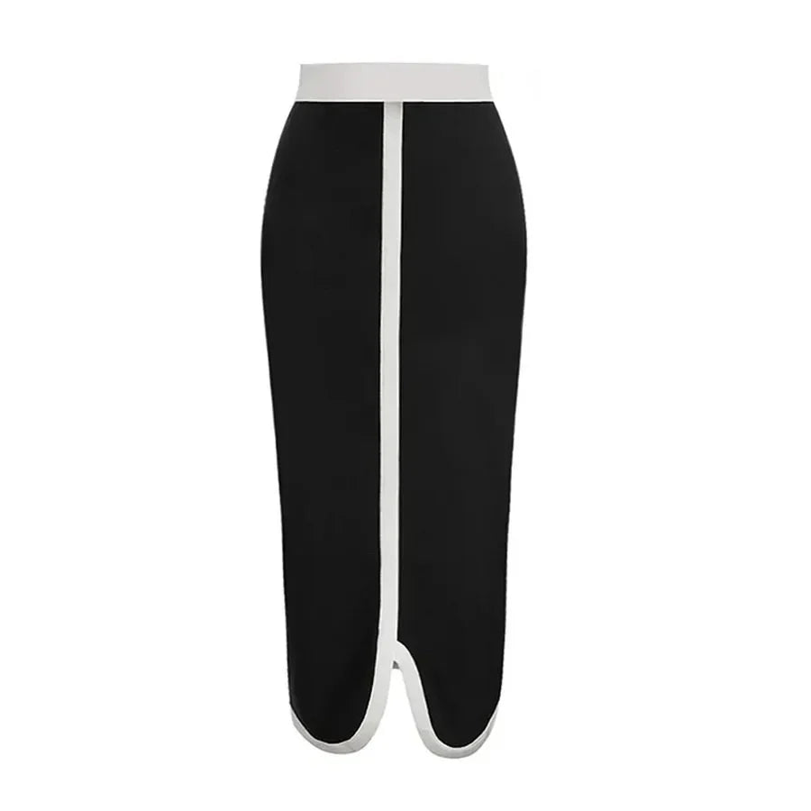 בגד ים סטרפלס שלם בעיצוב יוקרתי אסימטרי בעיטור פפיון בשילוב חצאית תואמת בצבעי מונוכרום - גבריאלה