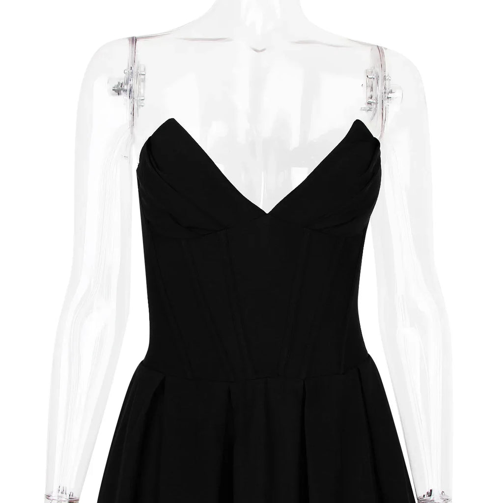 שמלת מידי סטרפלס בשילוב כיסים - פאני