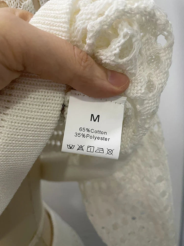 סט סרוג רשת שני חלקים חצאית מקסי וחולצת בטן - בלנקה