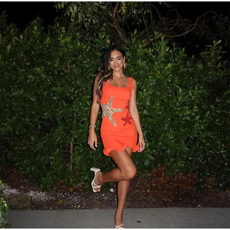 שמלת מיני בעיטור כוכבי ים פייטים - Daisy