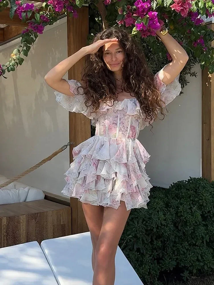 Off-the-shoulder floral muslin mini dress - Lisa
