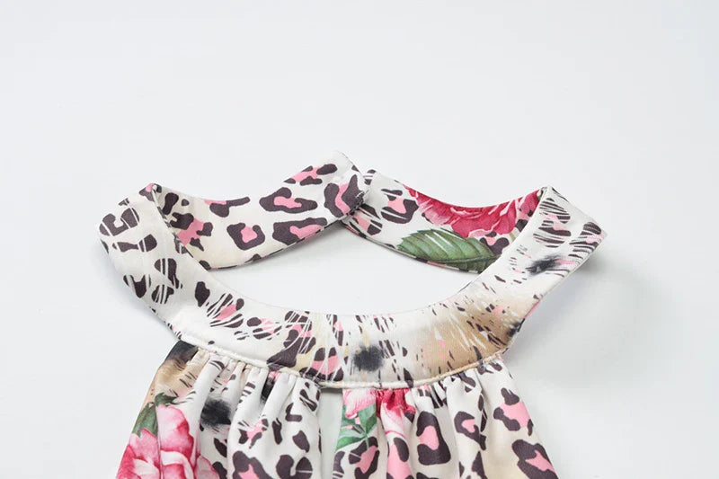 שמלת מיני קולר בהדפס מנומר בעיטור פרחים גב פתוח - צ'ילי