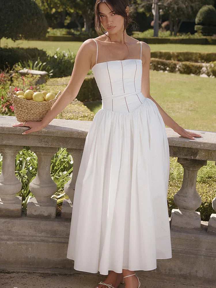 שמלת מקסי בעיצוב כפרי בגזרת A כתפיות ספגטי - Joelle