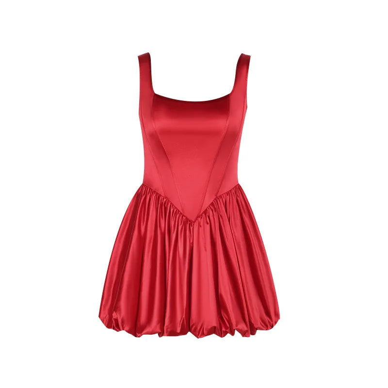 שמלת מיני סאטן בגזרת בלון - שנדי