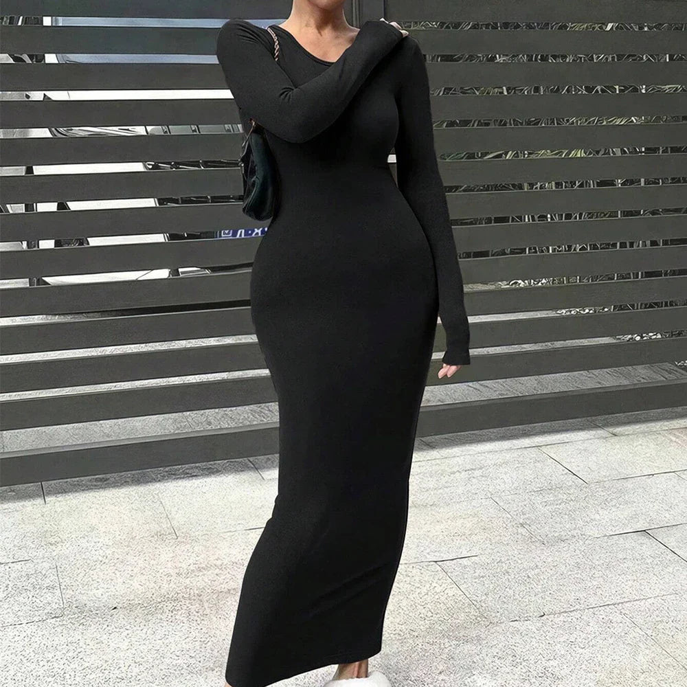 שמלת מקסי בייסיק סרוגה צמודה - Vanessa