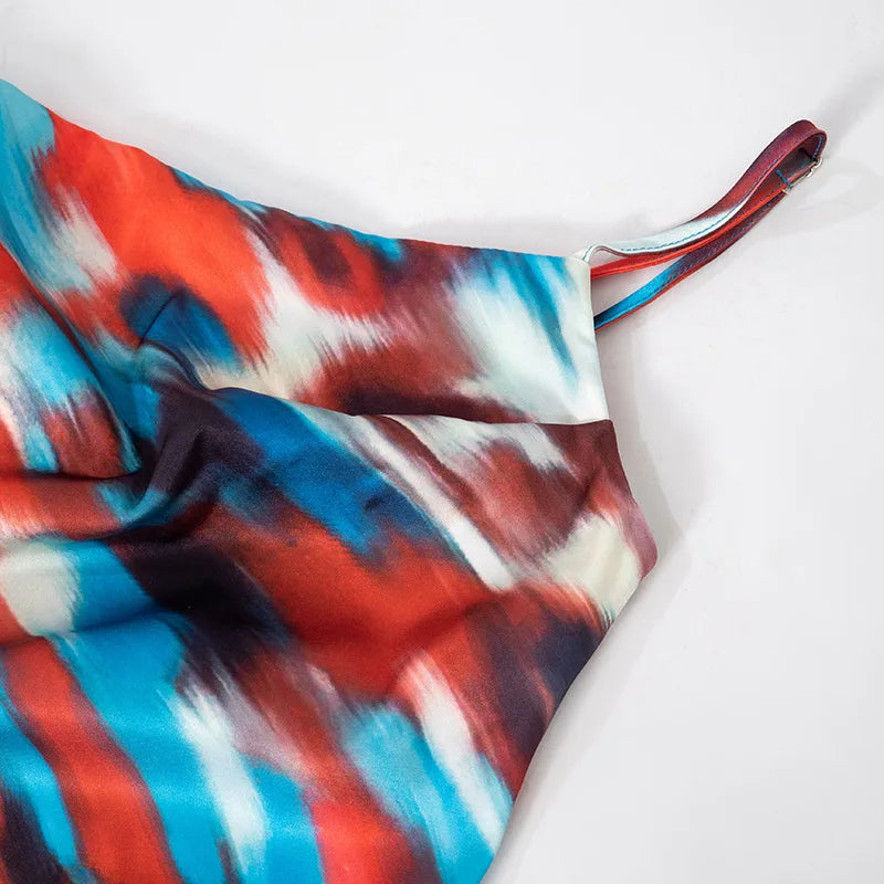 שמלת מקסי סאטן בעיצוב צבעוני - Skylar