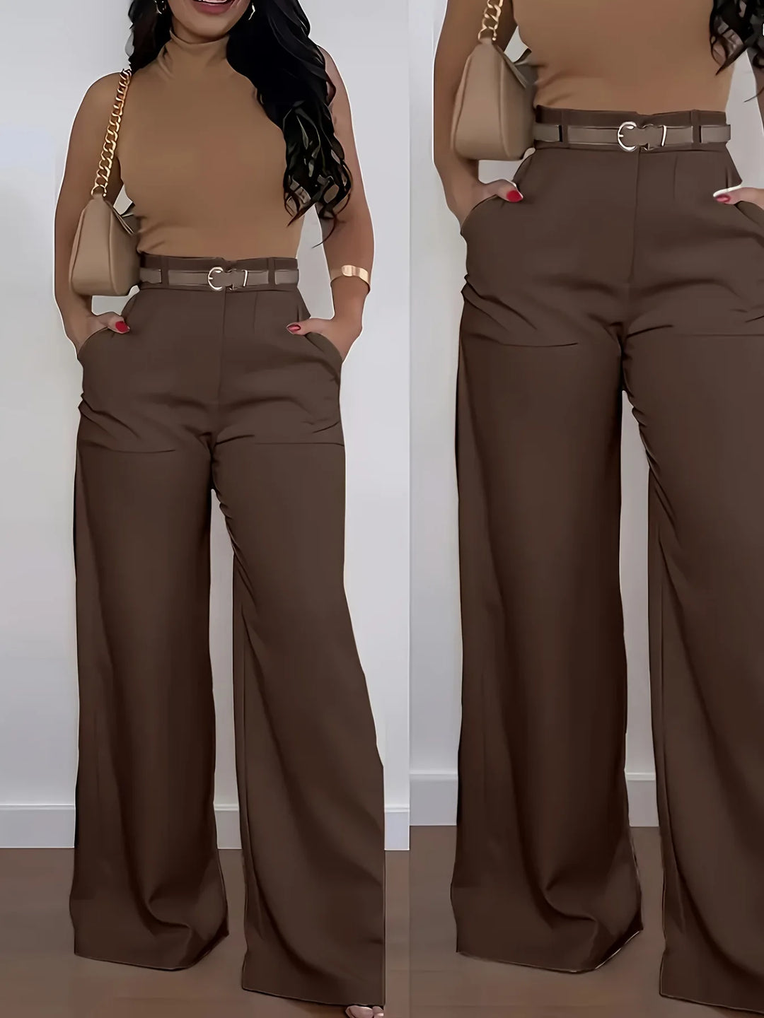 High-waisted wide-leg pants, tailored style 