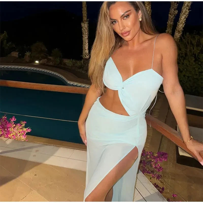 שמלת מקסי בעיצוב מיוחד בעיטור שסע - לימסול