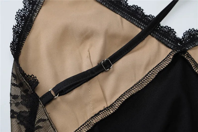 שמלת מקסי סאטן בעיטור תחרה וצעיף תואם גב פתוח - ליזט