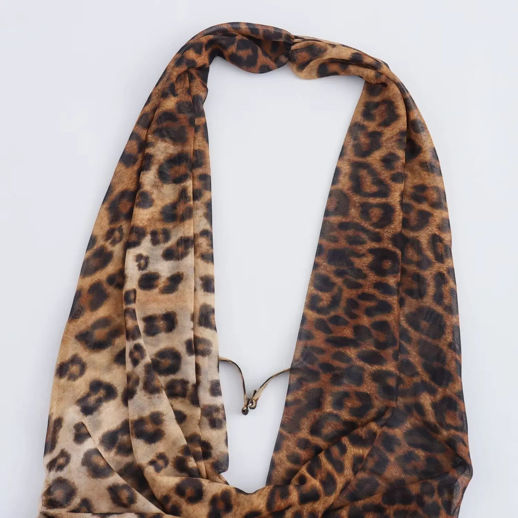 שמלת מקסי שיפון מנומרת בעיצוב צווארון נופל - טיירה