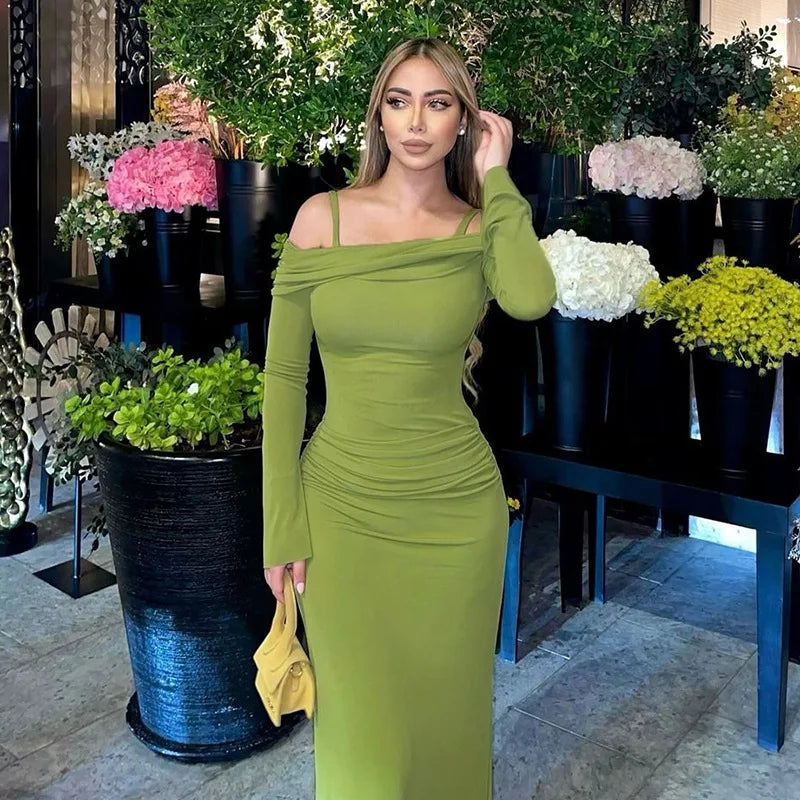 שמלת מקסי כתפיים חשופות בעיצוב כתפיות - גאלה