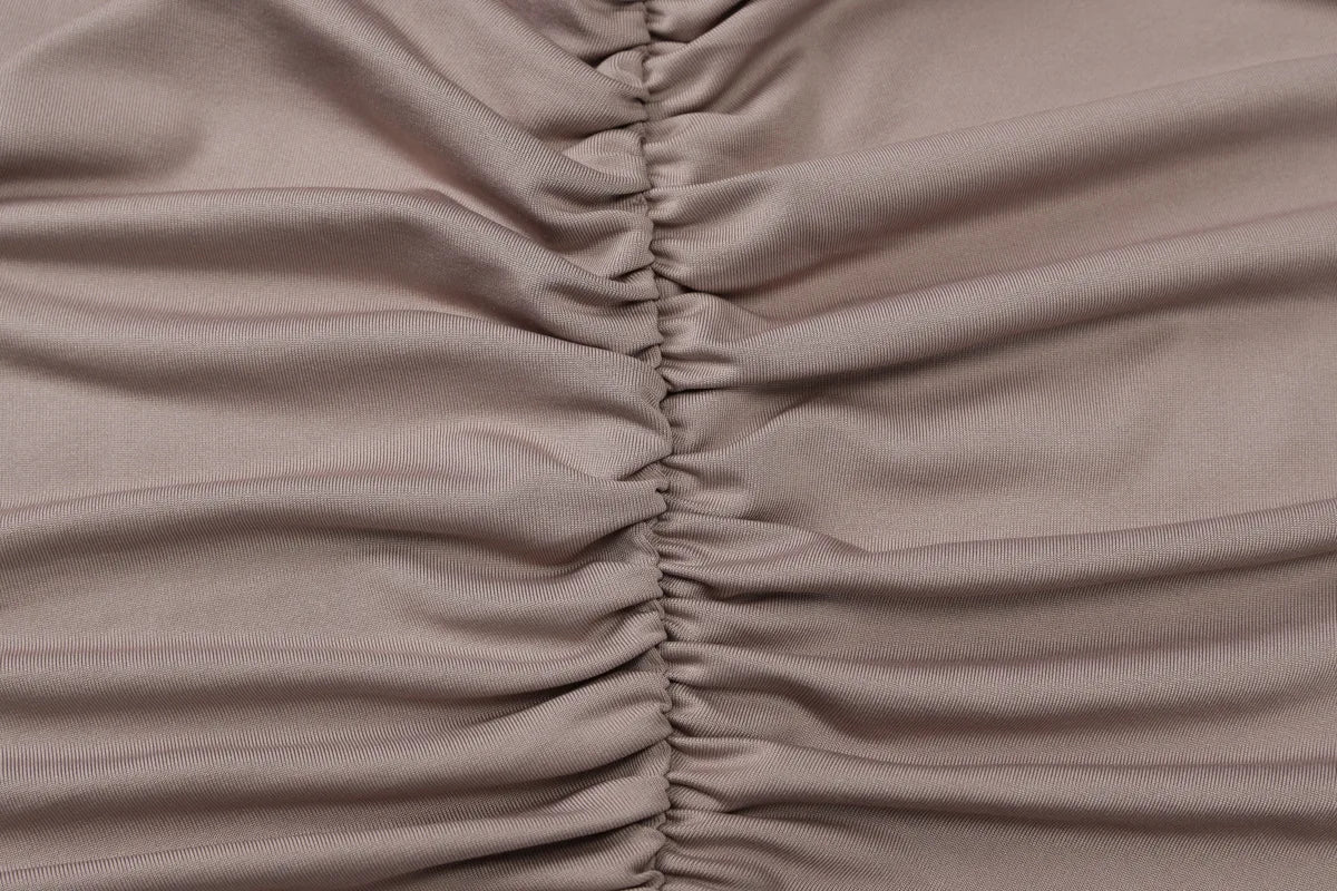 שמלת מיני צווארון נופל בעיצוב רשת זרקונים מנצנצים כיווצים בישבן קשירה בצוואר - Linda