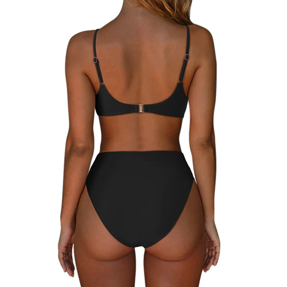 ביקיני תחתון גזרה גבוהה מחטב חזייה בקישוט קשר למראה מוצמד ומורם - שריל