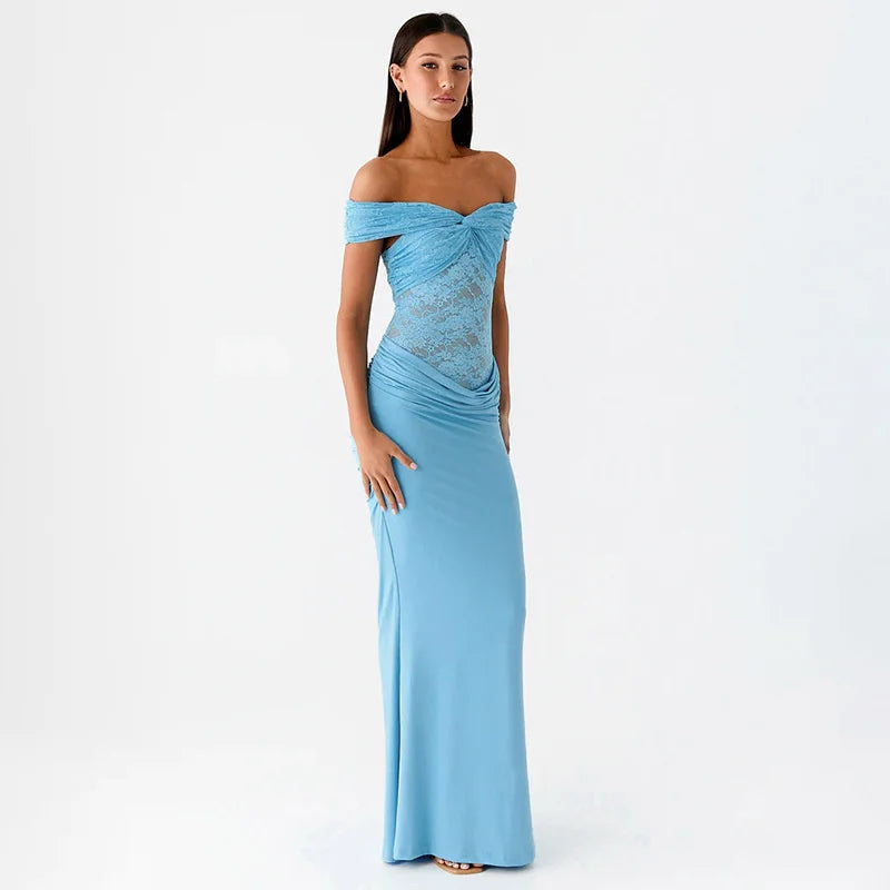 Off-the-shoulder maxi dress with lace design - LINI