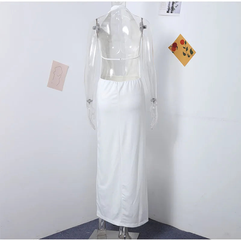 שמלת מקסי מחשוף עמוק צווארון נופל - פולה