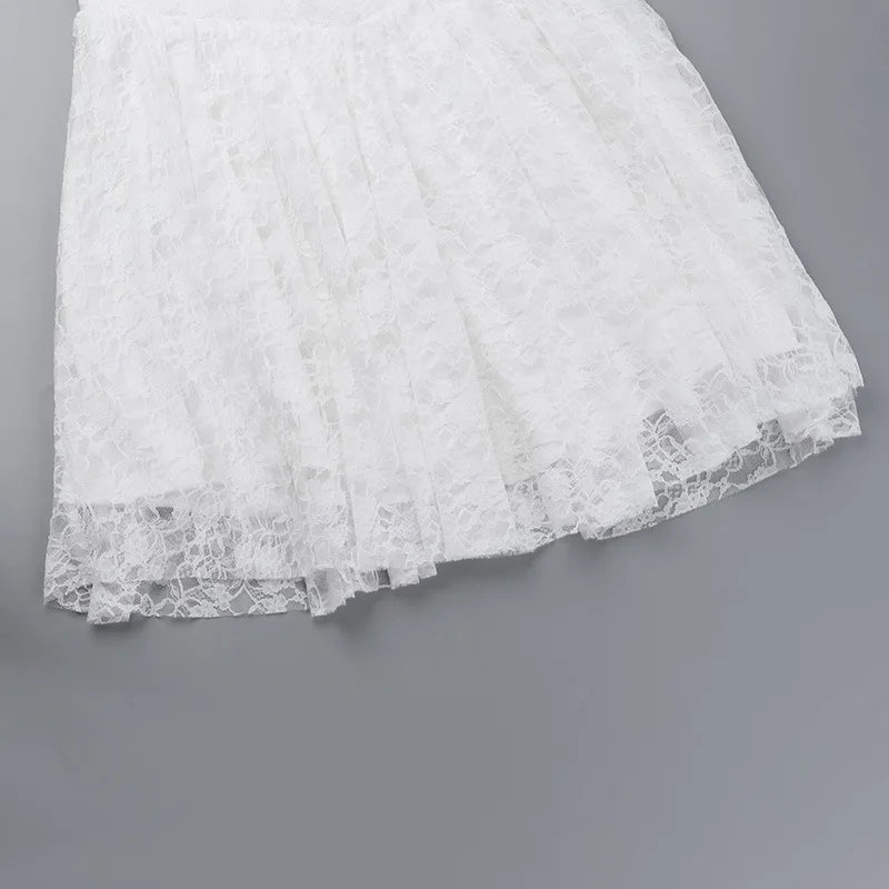 שמלת מיני תחרה בגזרת A קשירה בצוואר - אל